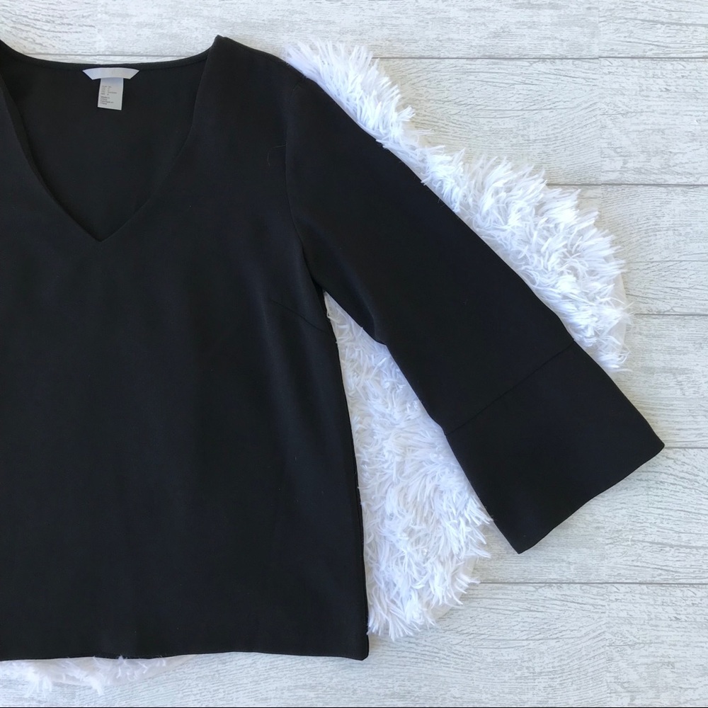SOLD !!!     H&M Black Bell Sleeve V Neck Top